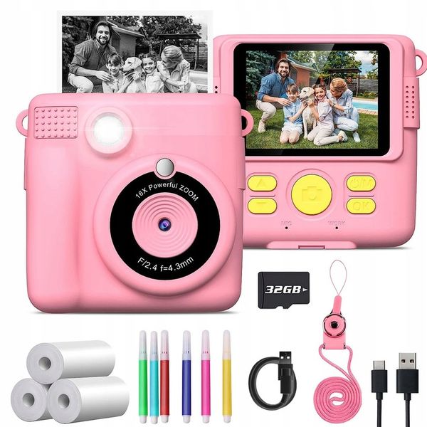 APARAT POLAROID NATYCHMIASTOWY DLA DZIECI FILMÓW ZDJĘĆ DRUK TERMICZNY 32GB zdjęcie 1
