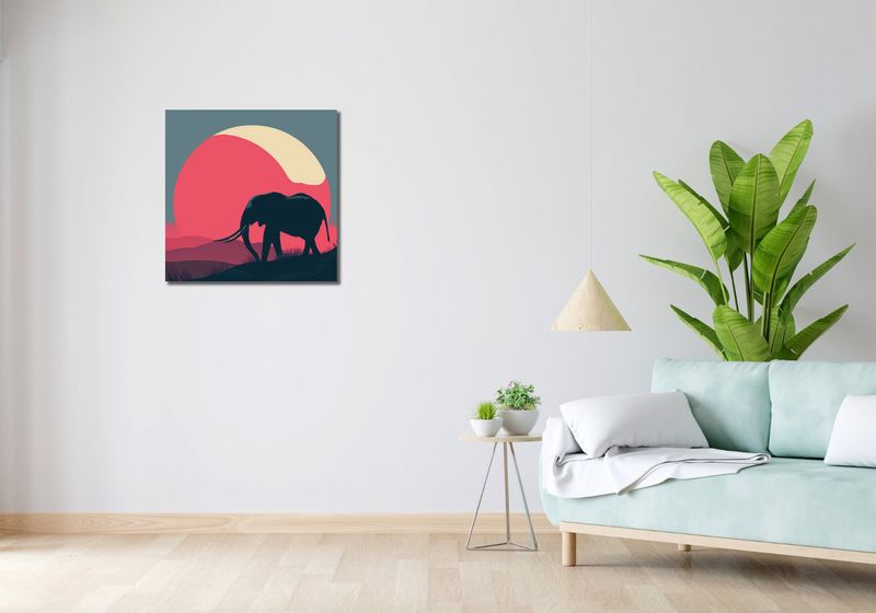 Obraz 60x60cm Słoń przy Czerwieni zdjęcie 2