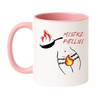KUBEK "MISTRZ PATELNI" Wzór - Klasyczny Biało-Różowy 330 ml