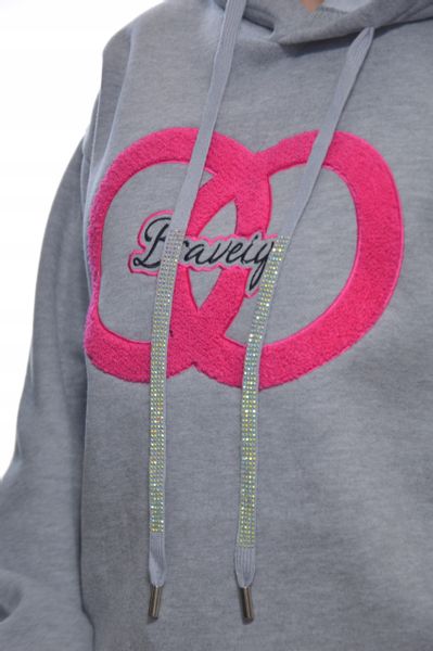 Damska bluza dresowa z kapturem uni szary zdjęcie 3