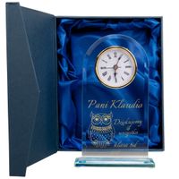 Szklany zegar w niebieskim etui - 0031D (NAUCZYCIELE)