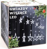 GWIAZDY WISZĄCE LAMPKI CHOINKOWE KURTYNA LED SOPLE - Kolor BIAŁY ZIMNY