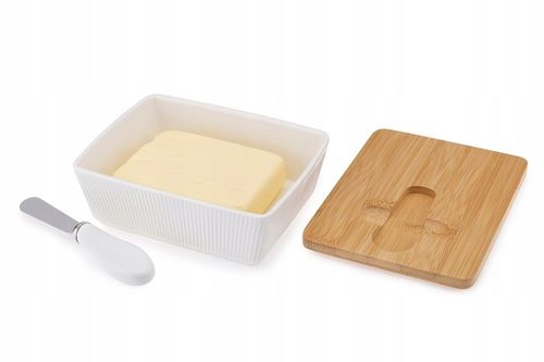 MASELNICA Maselniczka porcelanowa z nożykiem OSBORN biała z bambusem na Arena.pl