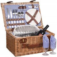 Kosz piknikowy termiczny wiklinowy wyposażenie sztućce talerze 2 osób zesta