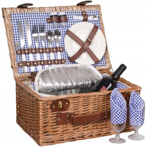 Kosz piknikowy termiczny wiklinowy wyposażenie sztućce talerze 2 osób zesta na Arena.pl