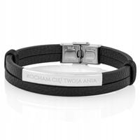 PREZENT NA WALENTYNKI BRANSOLETKA CZARNA GRAWER