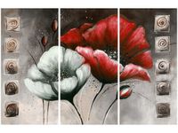 60 90CM OBRAZ 3 ELEM MALOWANE MAKI CZERWIENI BRĄZIE DRUK PŁÓTNO RAMA