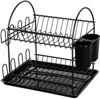 DUŻA SUSZARKA DO NACZYŃ OCIEKACZ TACKA 2X POZIOMOWA METALOWA CZARNA