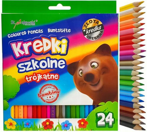 Kredki Trójkątne Szkolne Ołówkowe 24 kol. Złota Srebrna Bambino na Arena.pl
