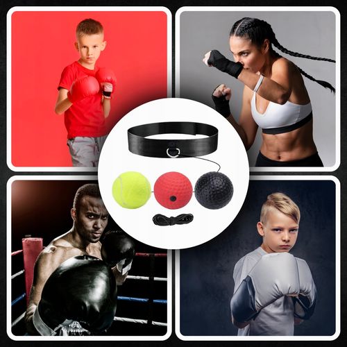 3x PIŁKA REFLEKSOWA REFLEKSÓWKA OPASKA NA GŁOWĘ ZESTAW BOKSERSKI TRENINGOWY na Arena.pl