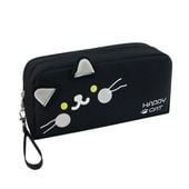 duży piórnik wielofunkcyjny dwukomorowy czarny happy cat pr12