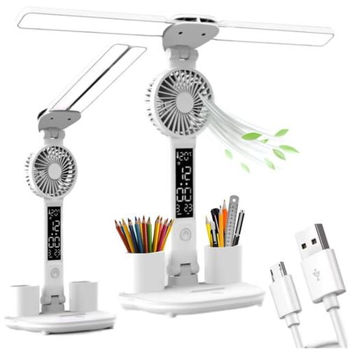 Lampka LED biurkowa z wentylatorem zegarem i wyświetlaczem 7w1 biała na Arena.pl