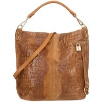 VERA PELLE torebka damska zamszowa worek shopper z kłódeczką kroko V493 camel