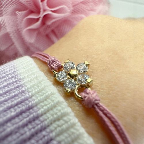 Bransoletka dla dziewczynki srebrna na sznurku srebro pozłacane 925 na Arena.pl