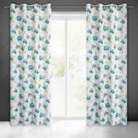 Zasłona gotowa na przelotkach ALMA 140x250 biało niebieska w kwiaty