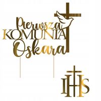 KRZYŻ Topper KOMUNIA zestaw IHS dekoracja na tort z imieniem