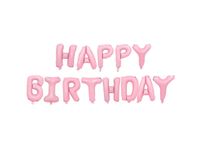 Zestaw balonów foliowych, napis "Happy Birthday", różowy, 40 cm