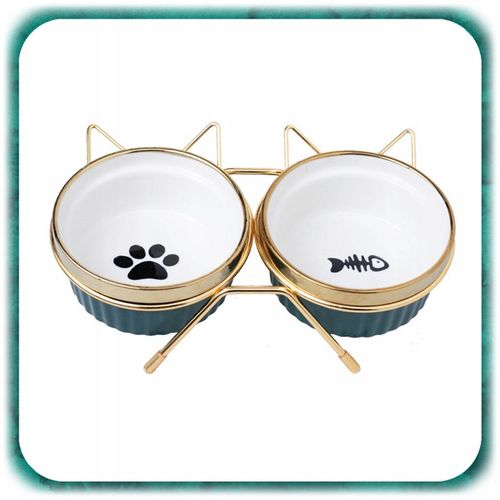 ZESTAW 2SZT MISKA DLA KOTA PSA PODWÓJNA CERAMICZNA NA STOJAKU Miski 2x300ml na Arena.pl