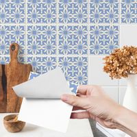 Naklejki Na Płytki Niebieskie ORNAMENTY Boho Mozaika Zestaw 24 szt. 25x25