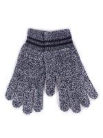 Rękawiczki męskie wełniane szary melanż z czarnymi paskami 24 YOCLUB