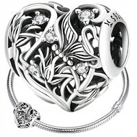 CHARMS SERCE W KWIATY srebro 925 srebrne ażurowe zawieszka charms pr