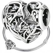 CHARMS SERCE W KWIATY srebro 925 srebrne ażurowe zawieszka charms pr