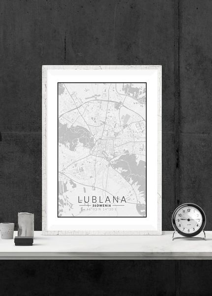 Lublana mapa czarno biała - plakat 20x30 cm zdjęcie 2