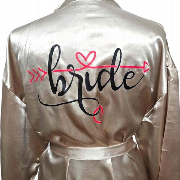 Ekskluzywny Szlafrok Ślubny dla Panny Młodej - ZŁoty/M - Napis Bride zdjęcie 4