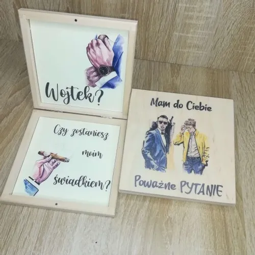 Pudełko eko zaproszenie dla świadka świadkowej nadruk uv wzory ślub wesele na Arena.pl