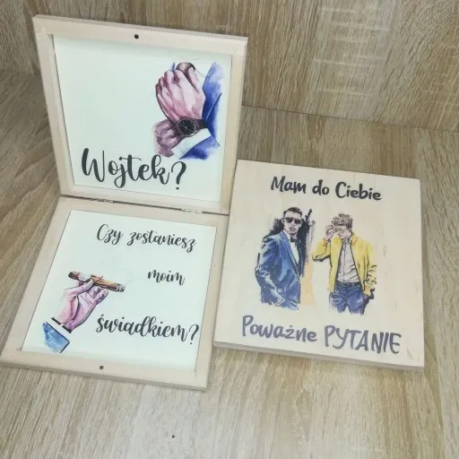 Pudełko eko zaproszenie dla świadka świadkowej nadruk uv wzory ślub wesele zdjęcie 2