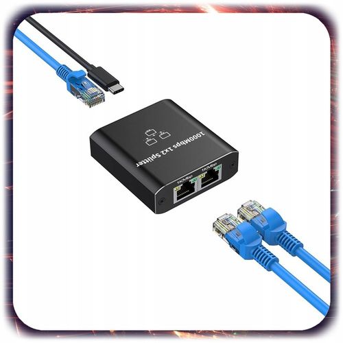 SPLITTER LAN 1x2 SWITCH ROZDZIELACZ ADAPTER 2xRJ45 ETHERNET 1000Mbps 1GB na Arena.pl