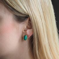 Klipsy - Malachit owalny w srebrze złoconym