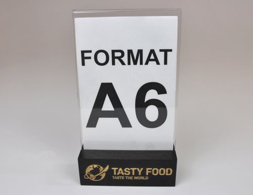 stojak na menu ulotkę plexi + drewniana podstawka z grawerem A6 10 szt na Arena.pl