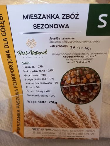 Karma dla gołębi BEST NATURAL S mieszanka sezonowa 20kg na Arena.pl