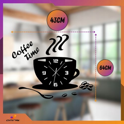 Zegar ścienny kuchenny filiżanka kawy do kuchni kawiarni czarny efekt 3D na Arena.pl