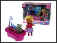 Lalka 10cm z pieskiem w wannie 14cm