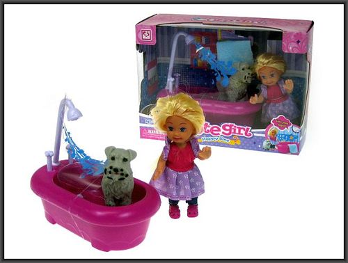 Lalka 10cm z pieskiem w wannie 14cm na Arena.pl