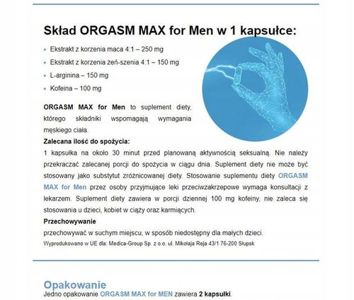 ORGASM MAX FOR MEN - SZYBKA, MOCNA I DŁUGA EREKCJA na Arena.pl