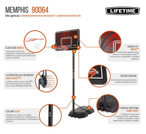 LIFETIME STOJAK DO KOSZYKÓWKI 44" MEMPHIS 90064 na Arena.pl