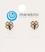 Kolczyki koniczynka kontur z kryształkiem kolor złoty stal chirurgiczna