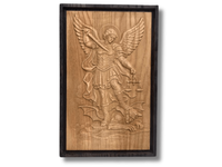 Drewniana płaskorzeźba Archanioł Michał rzeźba Prezent na ślub komunie 29