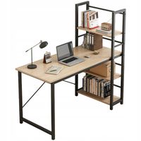 BIURKO MŁODZIEŻOWE Z REGAŁEM KOMPUTEROWE PÓŁKI METAL NOWOCZESNE JASNY BRĄZ