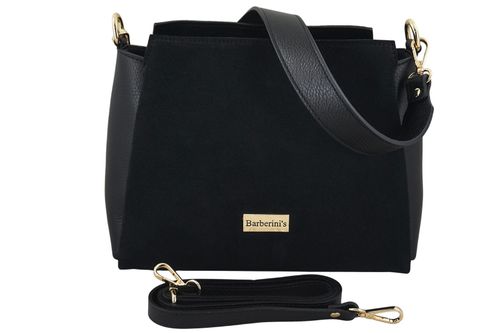 Torebka miejska z naturalnego zamszu i skóry - Czarna na Arena.pl