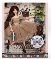 lalka  piękna lalka ami w eleganckiej brązowej sukience wx150-3