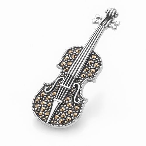broszka srebrna skrzypce z markazytami na Arena.pl