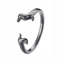 Pierścionek Srebrny 925 Regulowany Pies Jamnik Czarne Złoto Srebro 925