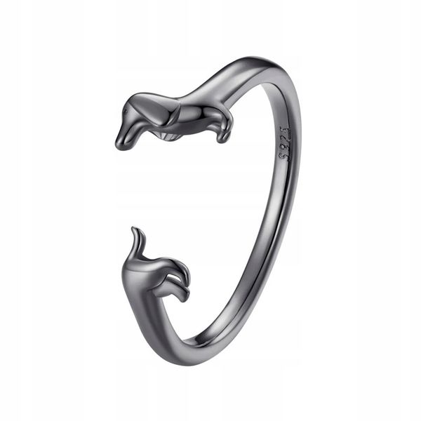 Pierścionek Srebrny 925 Regulowany Pies Jamnik Czarne Złoto Srebro 925 zdjęcie 1