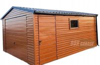 GARAŻ BLASZANY 4m x 5m poziom - dwuspad blachodachówka Brama uchylna - złoty dąb drewnopodobny BOX127 4x5