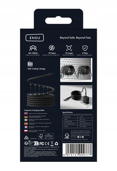 Kabel INIU USB typ C - USB typ C 1,2 m czarny zdjęcie 4