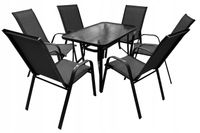 ZESTAW MEBLI OGRODOWYCH BALKON TARAS STÓŁ 140x80 +6x KRZESŁA MINORKA CZARNY